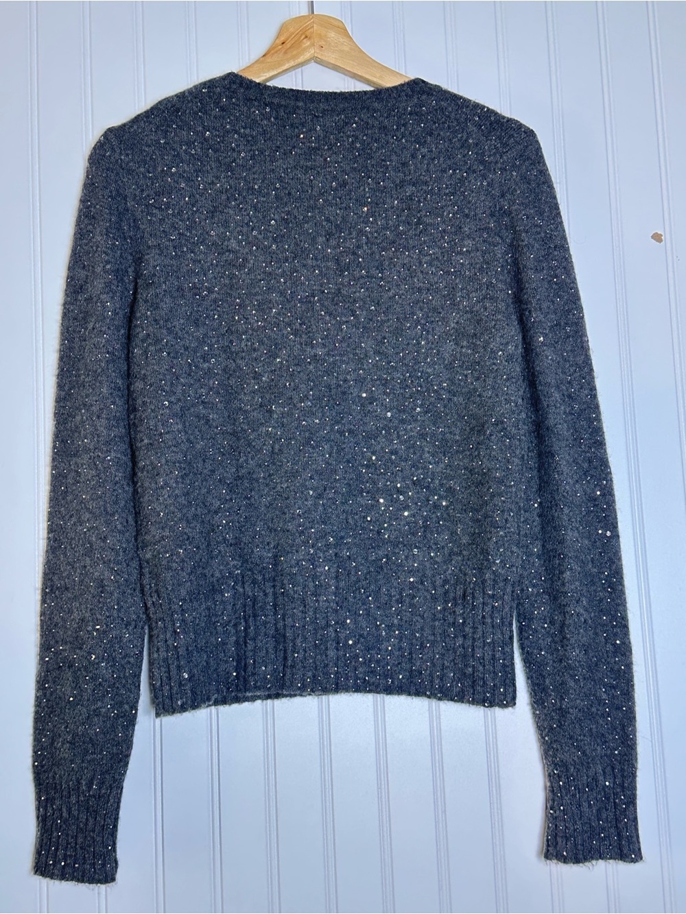 J. Crew Sparkle Soft Merino Wool Alpaca Gray gemstones/crystals S Crew Neck Soft - Picture 6 of 11